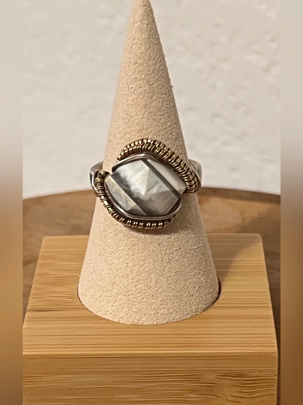 Handcrafted Wire Wrapped Mixed Metal Zebra Jasper Statement Ring – Size 9 - Picture 2 of 6